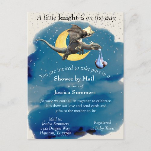 A Little Knight Dragon Baby Shower By Mail Silver  Postcard