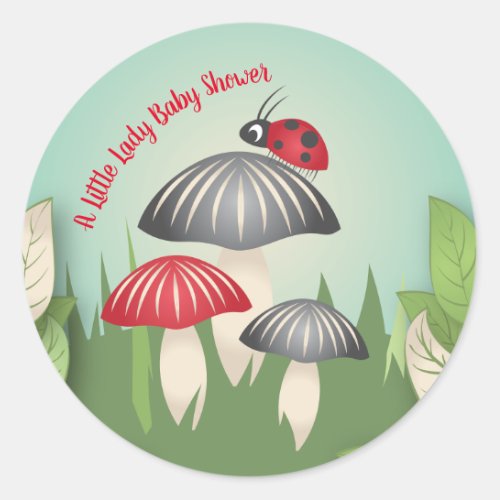 A Little Lady and Mushrooms Baby Shower Classic Round Sticker