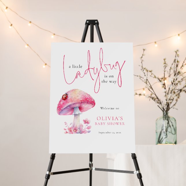 A Little Lady Bug Toadstool Welcome Baby Shower Foam Board (In Situ (Stand))