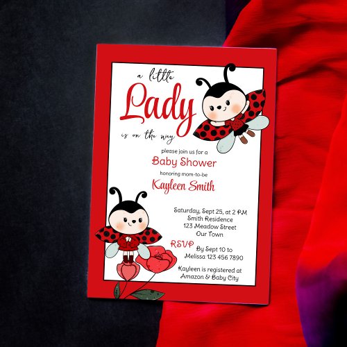 A little lady cute ladybug baby shower invitation