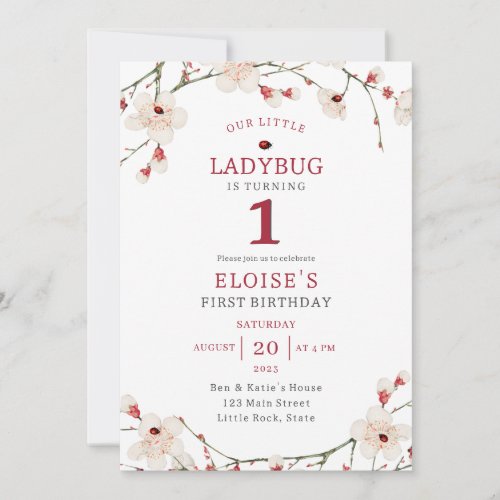 A Little Ladybug Baby Girl First Birthday Invitation