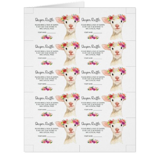 A Little Lamb Baby Shower Diaper Raffle Cards (Front)