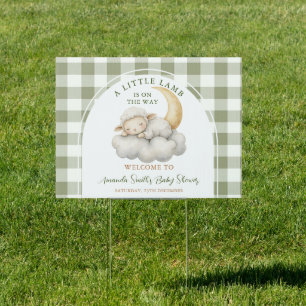 A little lamb baby shower Gingham Welcome Yard Sign