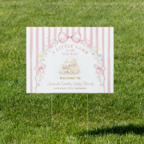 A little lamb baby shower Pink Bow Welcome Yard Sign
