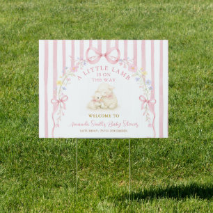 A little lamb baby shower Pink Bow Welcome Yard Sign