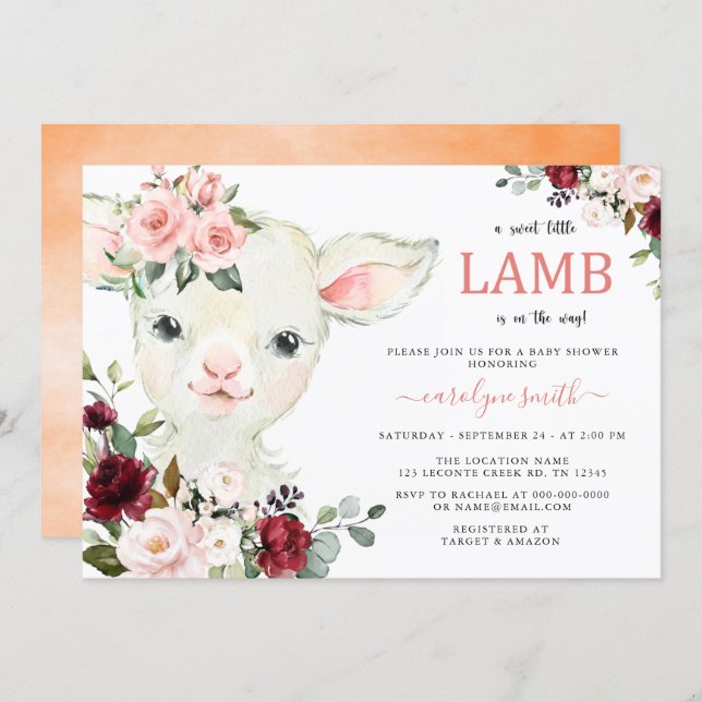 A Little Lamb Greenery Floral Baby Shower Invitation (Front/Back)