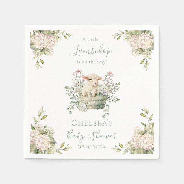 A Little Lambchop Floral Sheep Baby Shower Napkins (Front)