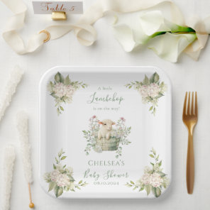 A Little Lambchop Floral Sheep Baby Shower Paper Plates