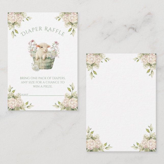 A Little Lambchop Watercolor Diaper Raffle Enclosure Card (Front/Back)