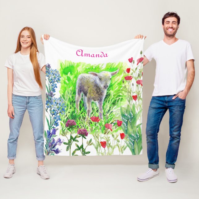 A little lamm and wildflowers  fleece blanket (In Situ)