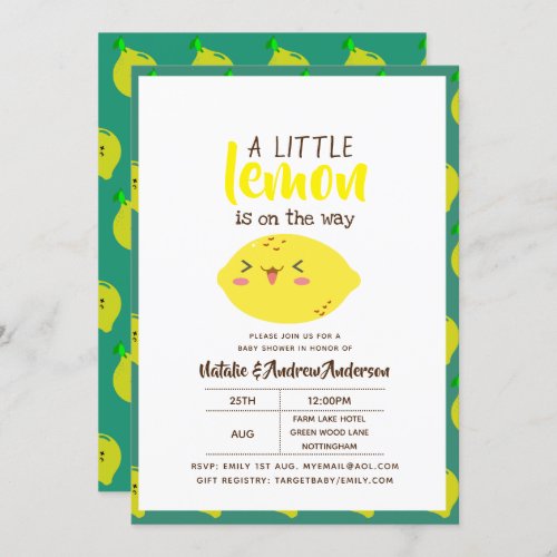 A Little Lemon On The Way Fresh Yellow Baby Shower Invitation