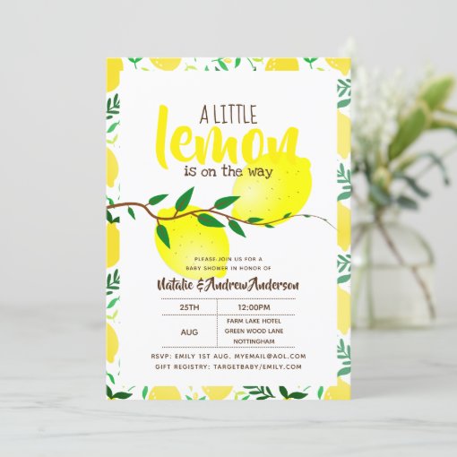 A Little Lemon On The Way Fresh Yellow Baby Shower Invitation | Zazzle