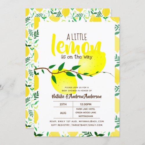 A Little Lemon On The Way Fresh Yellow Baby Shower Invitation