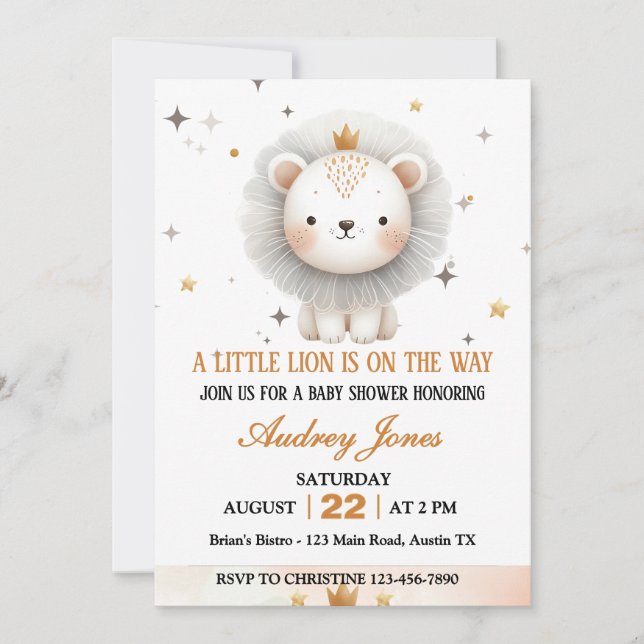 A Little Lion Is On The Way Boy Baby Shower Invitation (Front)