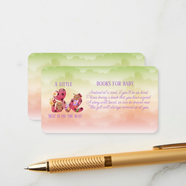 A Little Love Bug Is On the Way Baby Shower Enclosure Card (Front/Back In Situ)