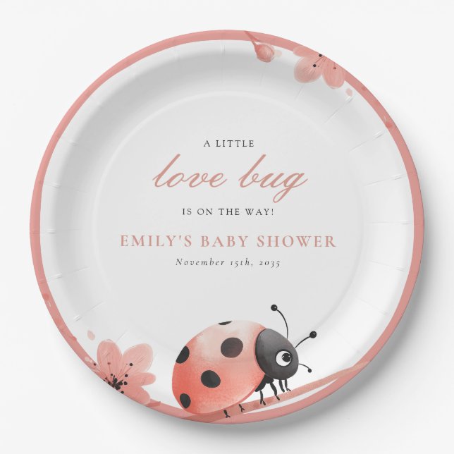 A Little Love Bug Is On The Way Baby Shower Paper Plates (Front)