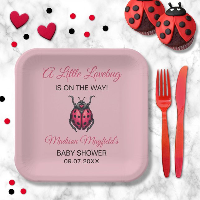 A Little Love Bug Is On The Way Ladybug Paper Plates (Creator Uploaded)