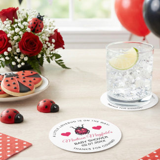 A Little Love Bug Is On The Way Ladybug Round Paper Coaster