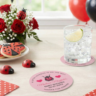 A Little Love Bug Is On The Way Ladybug Round Paper Coaster