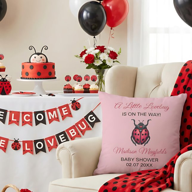 A Little Love Bug Is On The Way Ladybug Throw Pillow (Creator Uploaded)