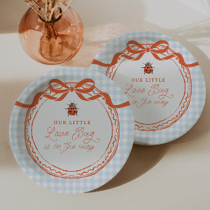 A Little Love Bug On The Way Gingham Baby Shower Paper Plates