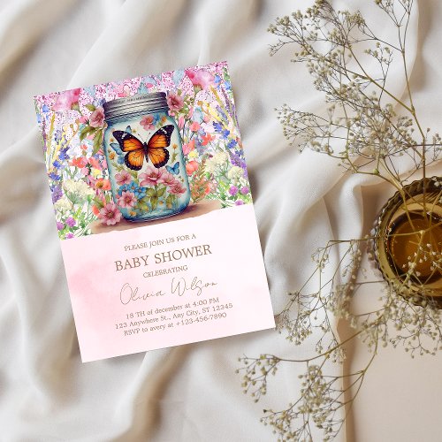 A little love in little jar Butterfly Baby Shower Invitation