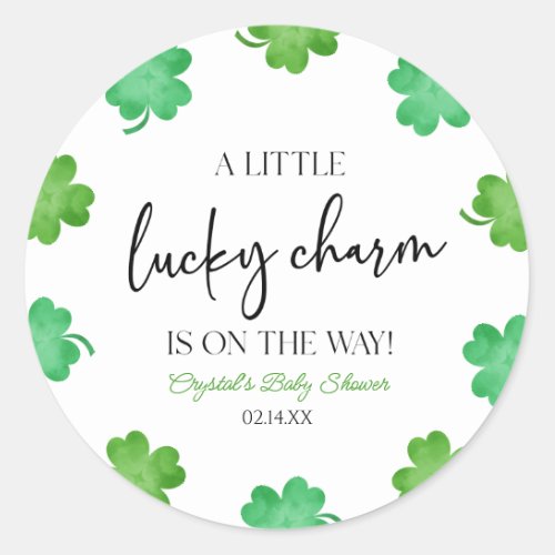 A Little Lucky Charm Green Clover Baby Shower Classic Round Sticker
