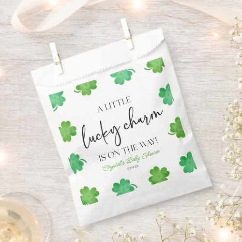 A Little Lucky Charm Green Clover Baby Shower Favor Bag