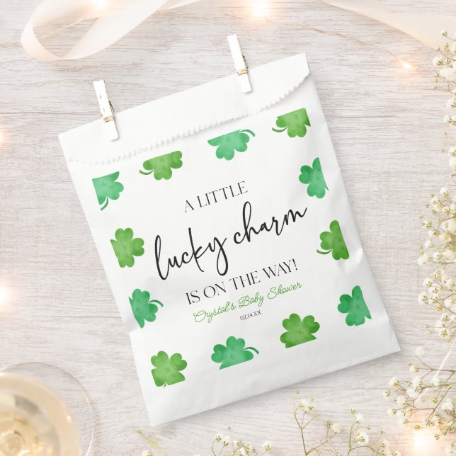 A Little Lucky Charm Green Clover Baby Shower Favor Bag (Clipped)