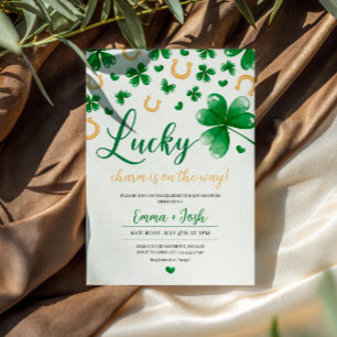 A Little Lucky Charm Green Clover Baby Shower Invitation