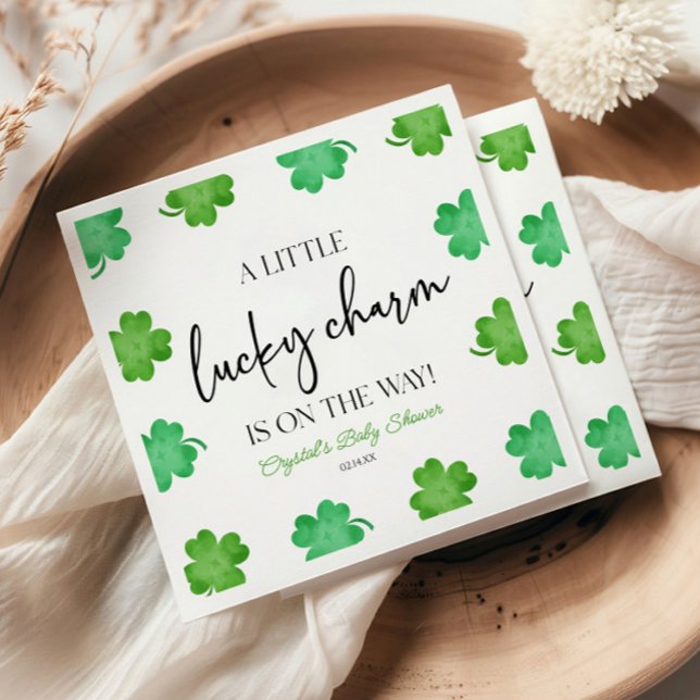 A Little Lucky Charm Green Clover Baby Shower Napkins (Creator Uploaded)