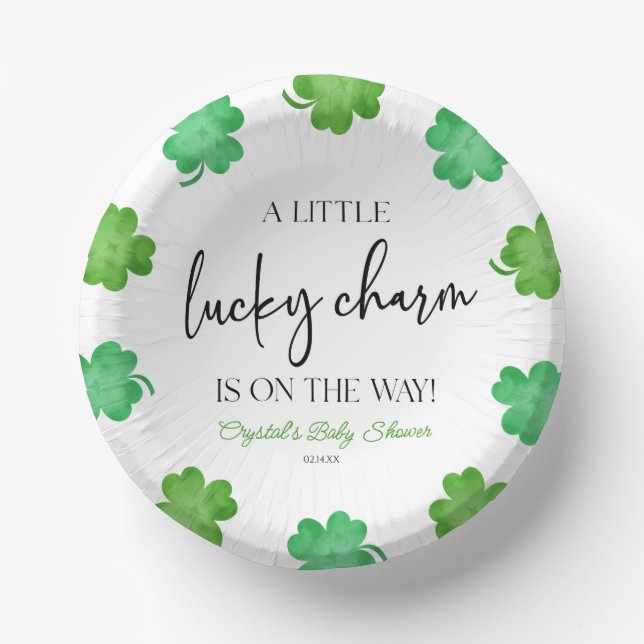 A Little Lucky Charm Green Clover Baby Shower Paper Bowls (Front)
