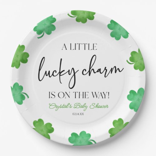 A Little Lucky Charm Green Clover Baby Shower Paper Plates