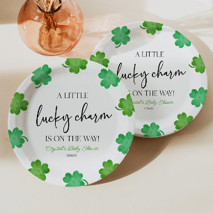 A Little Lucky Charm Green Clover Baby Shower Paper Plates
