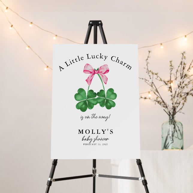 A Little Lucky Charm Shamrock Baby Shower Welcome  Foam Board (In Situ (Stand))