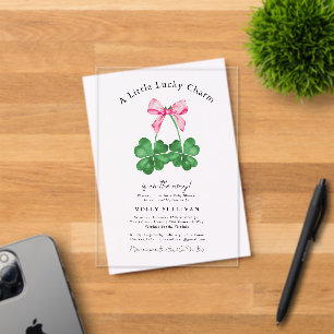 A Little Lucky Charm Shamrock Coquette Bow  Acrylic Invitations