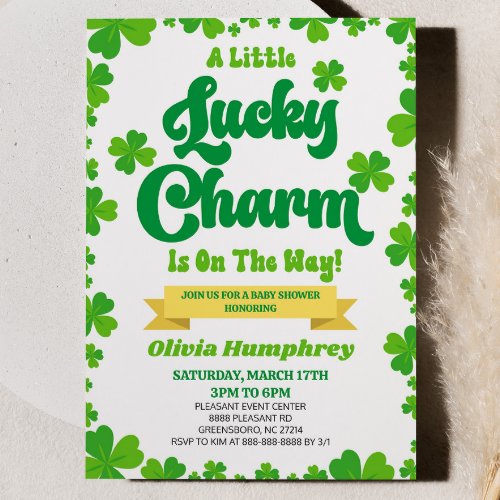 A Little Lucky Charm St Patricks Day Baby Shower Invitation