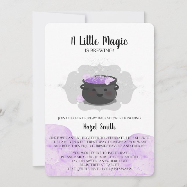 A Little Magic Is Brewing Drive By Baby Shower Invitation (Front)