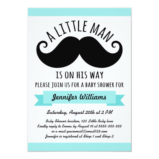 A Little Man Aqua Blue Mustache Baby Shower Invitation Zazzle