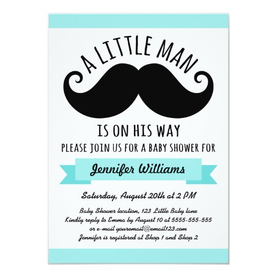 A Little Man Aqua Blue Mustache Baby Shower Invitation Zazzle Com