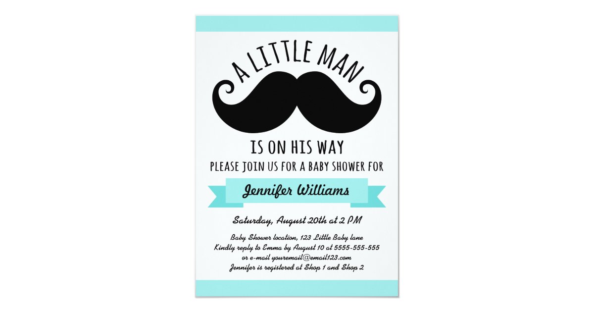 A Little Man Aqua Blue Mustache Baby Shower Invitation Zazzle Com