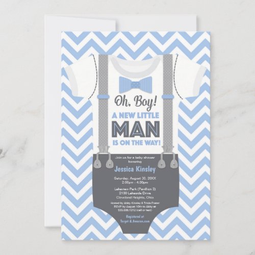 A Little Man Baby Shower Invitation Blue  Grey Invitation