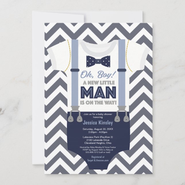 A Little Man Baby Shower Invitation, Boy Clothes Invitation (Front)