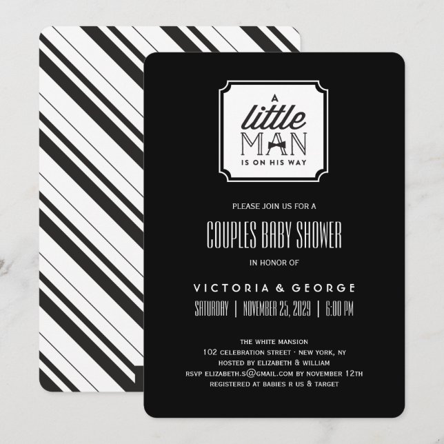A Little Man Is On His Way Couples Boy Baby Shower Invitation (Front/Back)