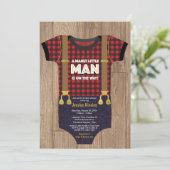 A Little Man Lumberjack Baby Shower Invitation (Standing Front)