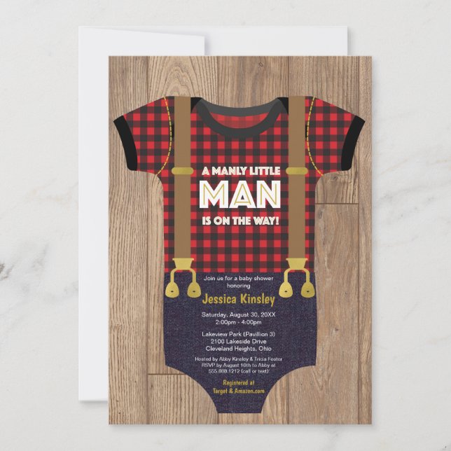 A Little Man Lumberjack Baby Shower Invitation (Front)