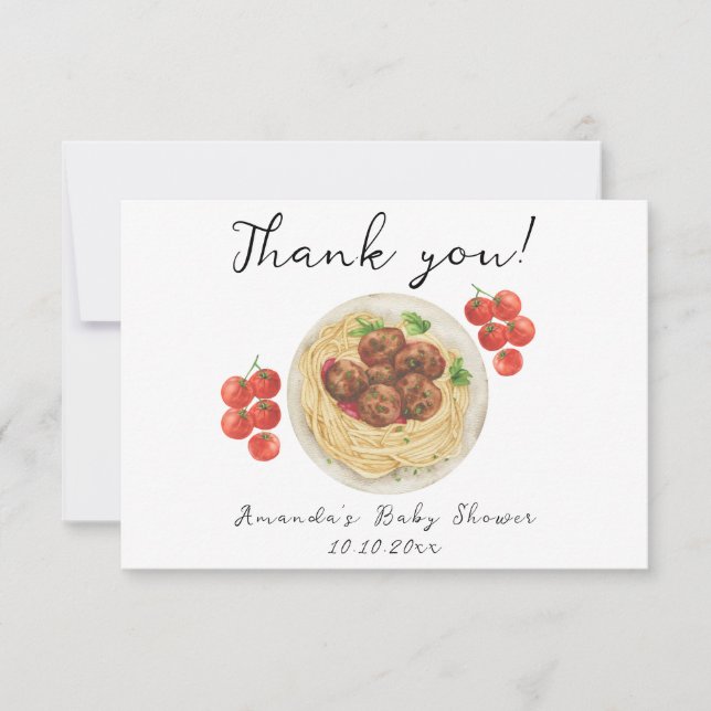 A little Meatball is on the way Baby Shower Thank You Card (Front)