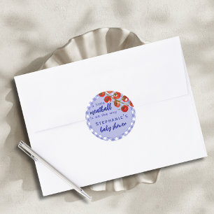 A Little Meatball Is On The Way Blue Baby Shower Classic Round Sticker