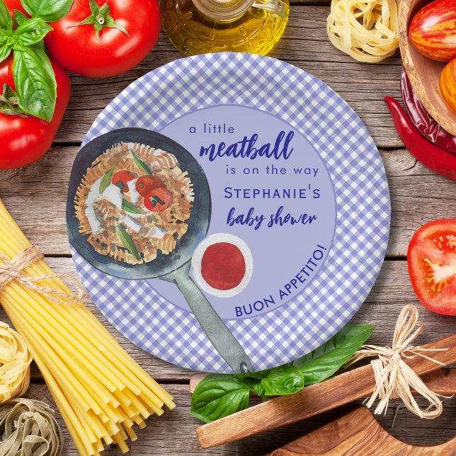 A Little Meatball Is On The Way Blue Baby Shower Paper Plates (Creator Uploaded)