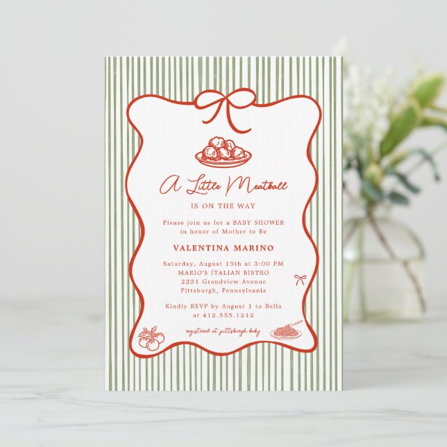 A Little Meatball is on the Way Doodle Baby Shower Invitation (Standing Front)